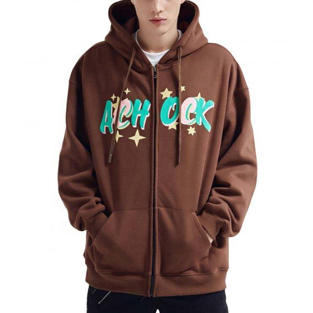 OEM Produsent Engros H&oslash;ykvalitets Zip Up Men Mote Puff Print Hettegensere Custom Logo Printed Bulk Hettegensere Sn&oslash;ring