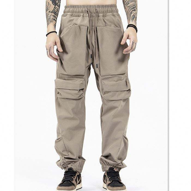 New Trend Cargo Bukser M&aelig;nd Ensfarvet Oversized joggerbukser Sn&oslash;reb&aring;nd Talje Utility Lommer Taktiske bukser