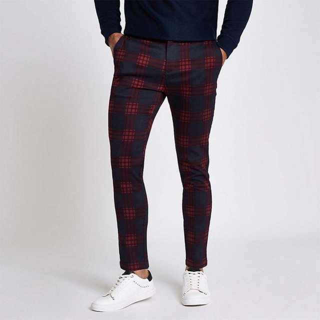 OEM-muokattu Red Check Skinny Chino Pants -mekkohousu miehille