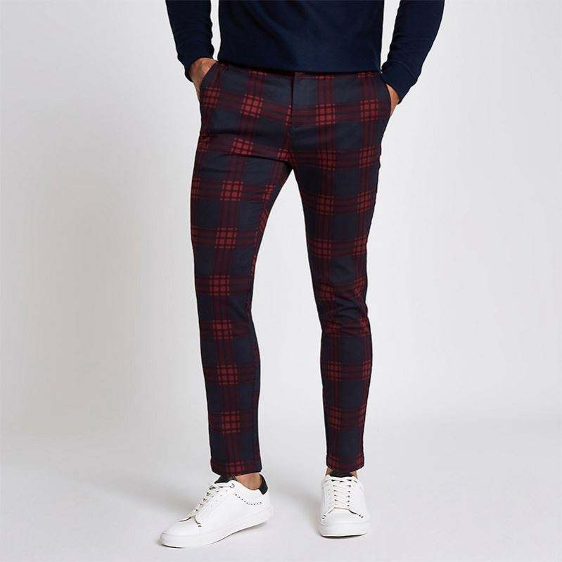 OEM personnaliser le pantalon chino skinny &agrave; carreaux rouges pour hommes