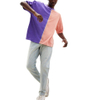 T-shirt da uomo in cotone a met&agrave; colore con cuciture personalizzate a contrasto e colori divisi