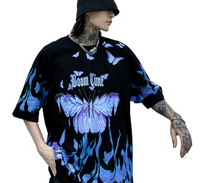 Flame Butterfly Hip Hop Streetwear T Kemeja Lelaki Musim Panas Kasual Kapas Harajuku Lengan Setengah Atasan Lelaki T Kemeja Bersaiz Besar