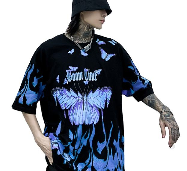 Flamme Schmetterling Hip Hop Streetwear T Hemd M&auml;nner Sommer Casual Baumwolle Harajuku Halbe H&uuml;lse Herren Tops &Uuml;bergro&szlig;en T Shirt