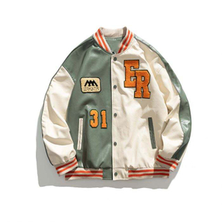Giacca a vento spessa da uomo con logo personalizzato Oem Giacca bomber con toppa ricamata con pannello in PU a contrasto 3D
