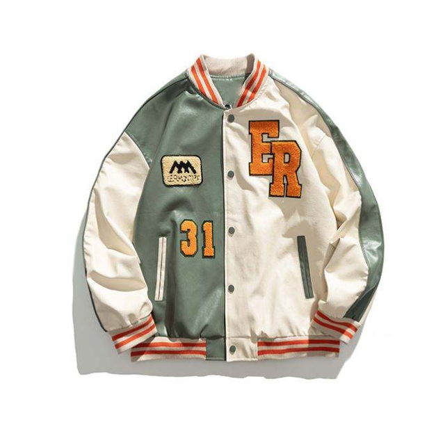 OEM Custom Logo Fall Thick Winderbreaker M&aelig;nd Kontrast PU Panel 3D Broderi Patched Bomber Jacket
