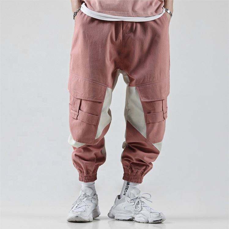 Proizvajalec originalne opreme za prosti čas, moške športne hlače iz bombaža s praznimi barvnimi bloki dobre kakovosti, široke, zožene, s stranskimi žepi