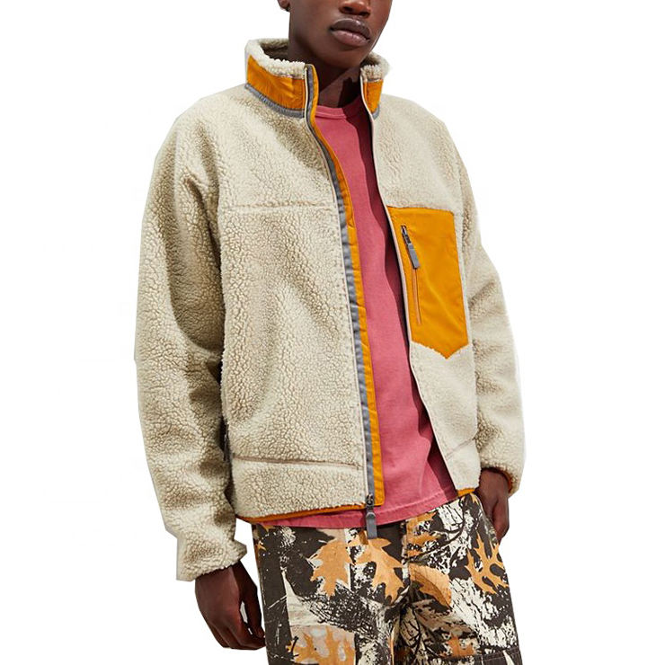 OEM de alta qualidade com z&iacute;per de inverno logotipo personalizado jaqueta de l&atilde; Sherpa masculina de grandes dimens&otilde;es