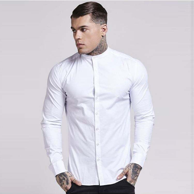 OEM-producent Blank White Lang&aelig;rmet Oxford Stretch Fit-skjorte til m&aelig;nd