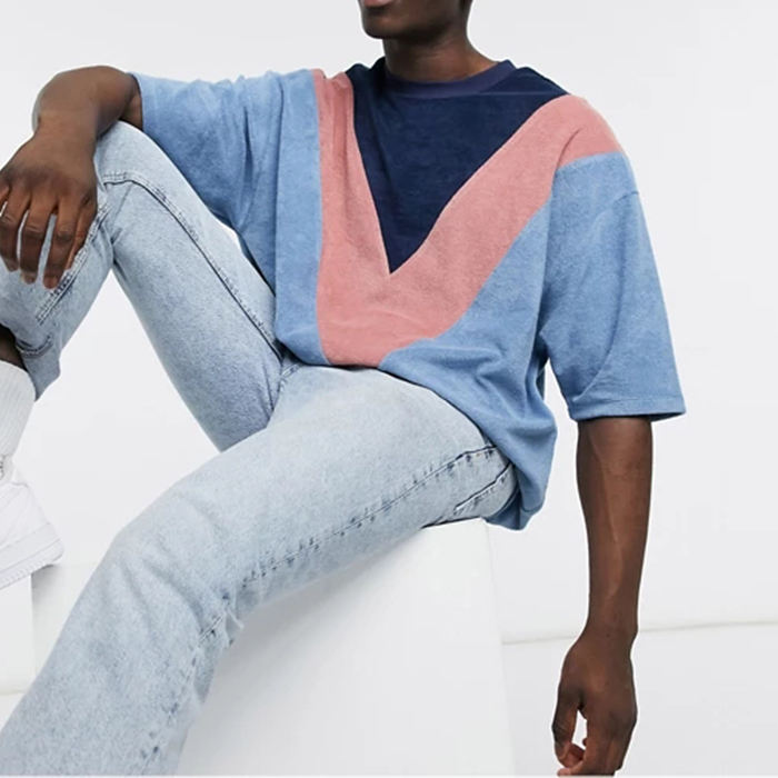 Magliette a sublimazione di vendita calda di nuovo arrivo Maglietta bianca oversize con spalla cadente da uomo a blocchi di colore taglie forti