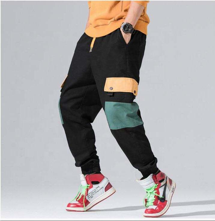 OEM v&yacute;robca Custom Mens Color Block Nohavice s veľk&yacute;mi vreckami Viacfarebn&eacute; Hip Hop Cargo Jogger nohavice