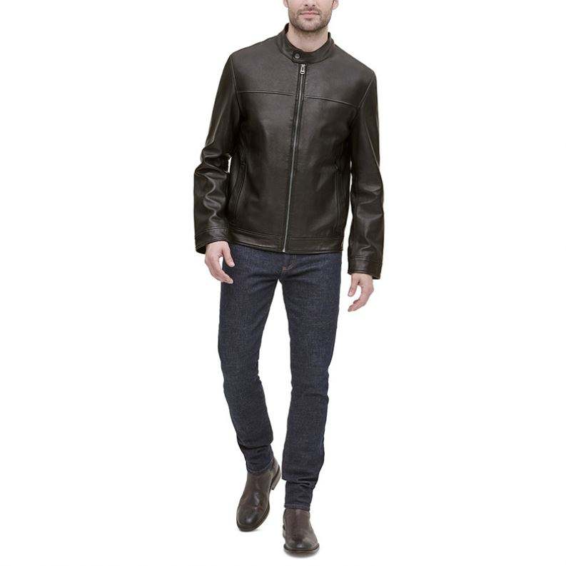 OEM производитель на заказ высокое качество бомбер с длинным рукавом воротник-стойка теплая молния черная кожаная куртка