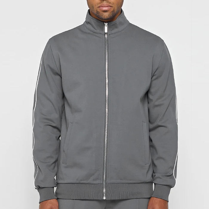 Custom Piped Men's Jacket Stand Collar Zip Fastening Mens Track Jacket