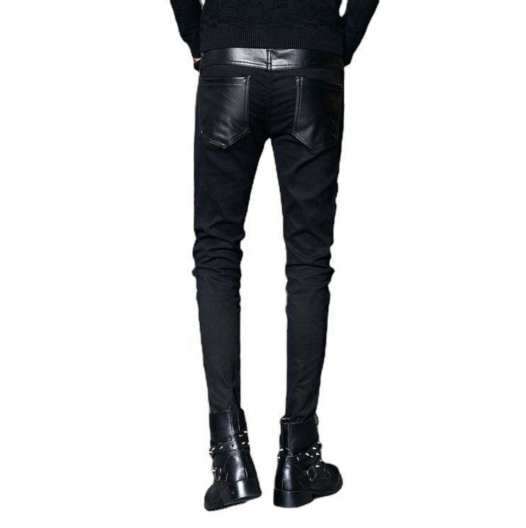 Pantaloni da uomo patchwork skinny personalizzati in ecopelle personalizzati dal produttore OEM