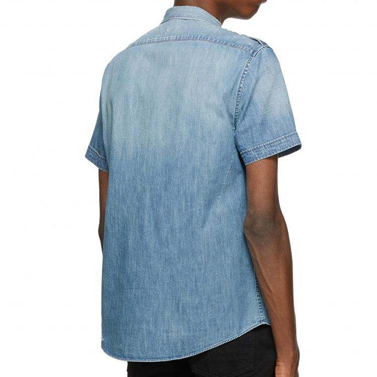 Camisa de Jean de los hombres del dril de algod&oacute;n apenado azul de la manga corta del servicio del fabricante del OEM