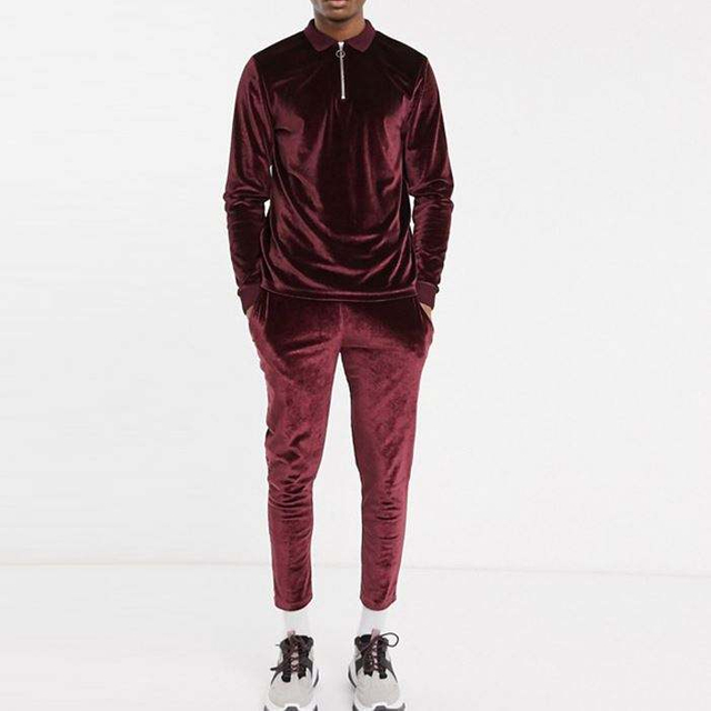 V&yacute;robci Custom Slim Fit tepl&aacute;kov&aacute; souprava Plain Velour Two Piece Jogger Suit Men