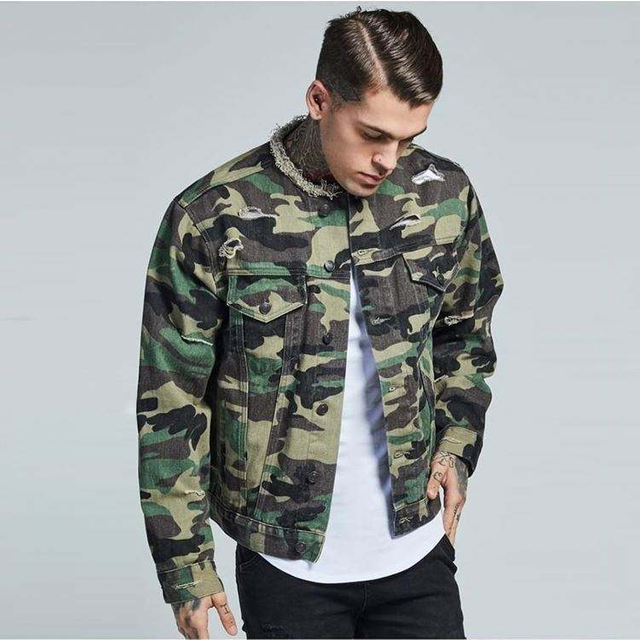 Χονδρική ένδυση New York Jaket Jeans Ανδρικό Camo Τζιν μπουφάν χωρίς γιακά
