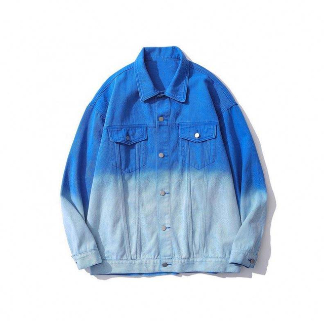 OEM Producent Engros Custom Fashion Gradient Pattern Denim Cardigan t&oslash;jjakke