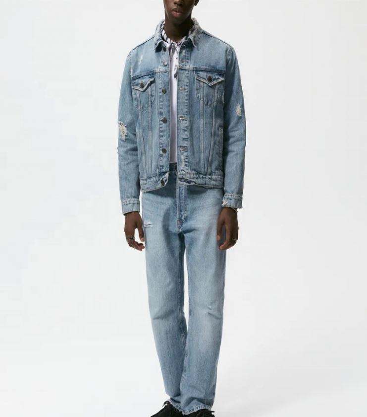 OEM-produsent tilpasset menns bomull Streetwear Button Up Vintage distressed jeansjakke