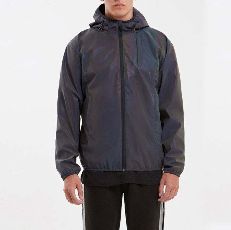 Giacca sportiva riflettente arcobaleno da uomo personalizzata a maniche lunghe con cerniera e giacca a vento impermeabile dal produttore OEM