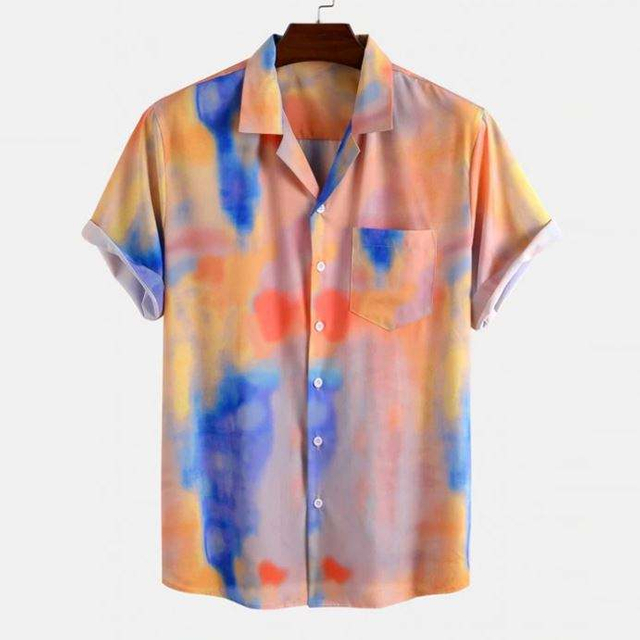 Производитель OEM Летняя повседневная рубашка с принтом Tie Dye Мужская рубашка с коротким рукавом из полиэстера