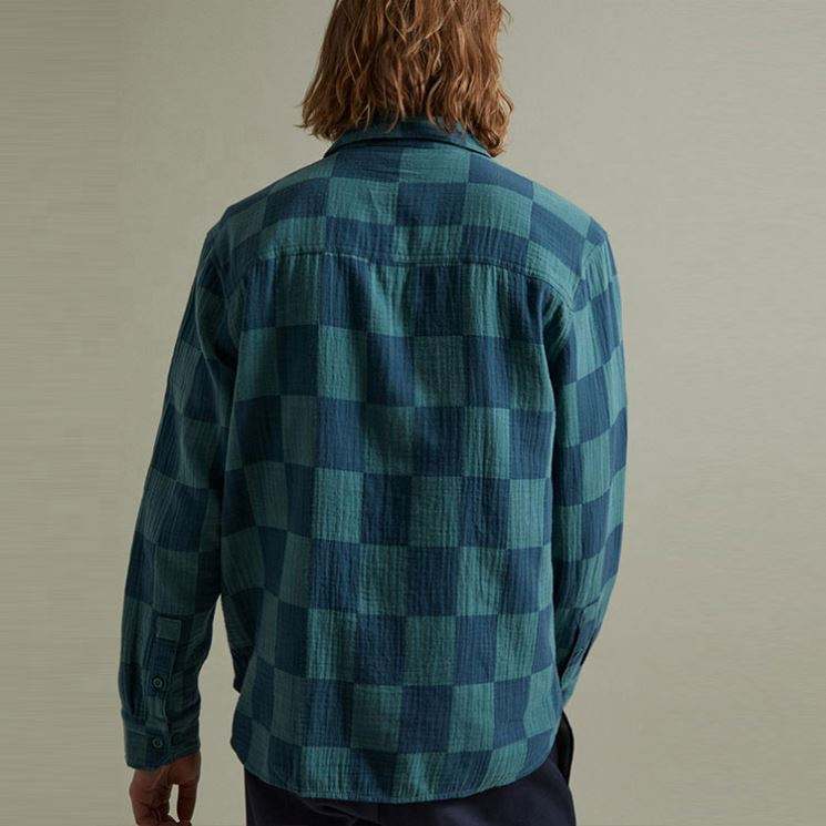 OEM-Hersteller Custom Button Up Herren Langarm kariertes Karohemd mit Brusttaschen