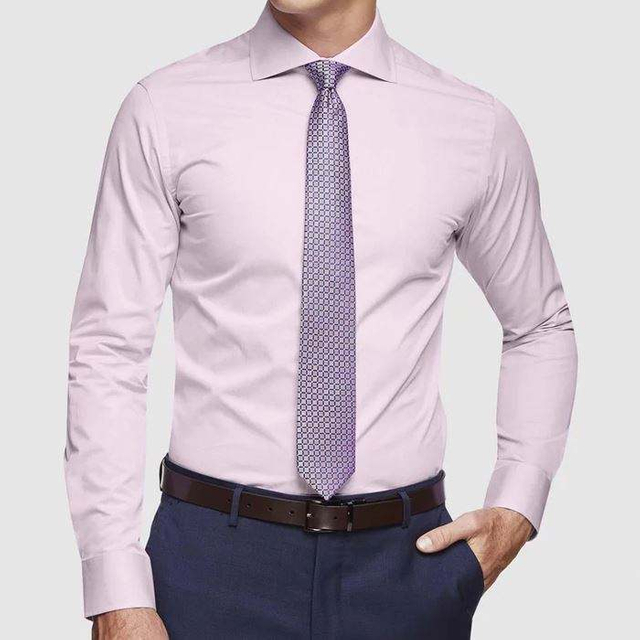 Pengeluar OEM Baju Pakaian Lelaki Gaya Fesyen Baru Lengan Panjang Slim Fit Baju Dobby Pink