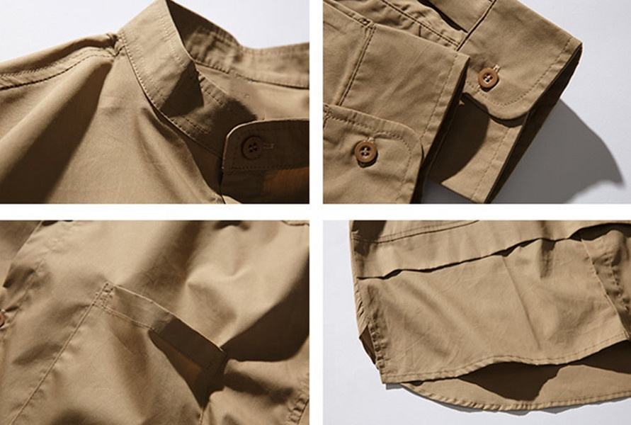 Perkhidmatan Pengilang OEM Baju Lelaki Kasual Retro Fesyen Baju Longgar Warna Pepejal untuk Lelaki Baju Kapas 100%