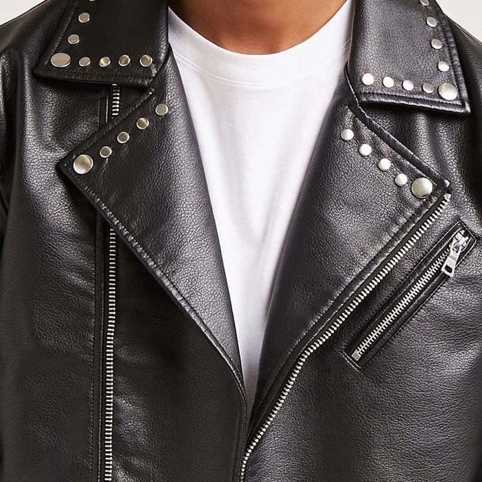 Mens New Fashion Style High Quality Studded Faux Leather Jacket