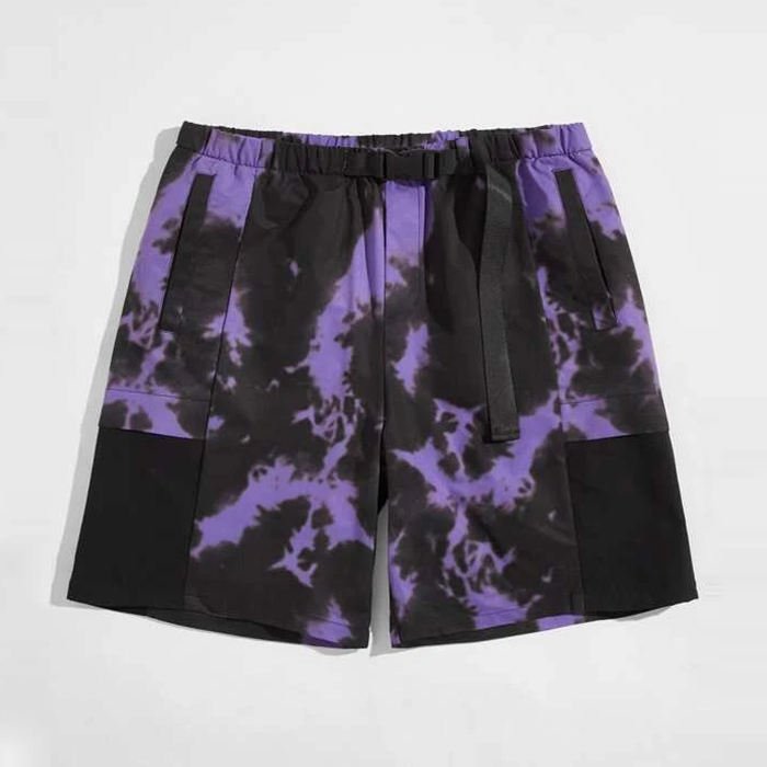 Seluar Pendek Gim Fesyen Baharu Buckle Tali Pinggang Tie Dye Bercetak Seluar Boxer Musim Panas Lelaki Poliester
