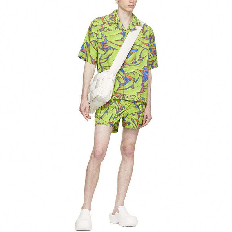 OEM Manufacturer Aestiva Brevis Sleeve Square Collar Graphic Typis Green Nylon Taffeta Fashion Shirt For Men