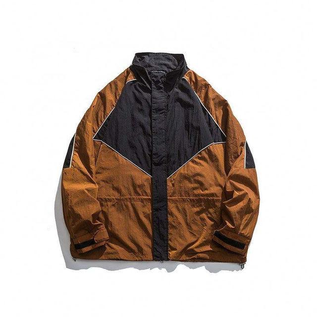 Pengilang OEM Jahitan Kontras Fesyen Tersuai Kolar Pendirian Jaket Kot Longgar