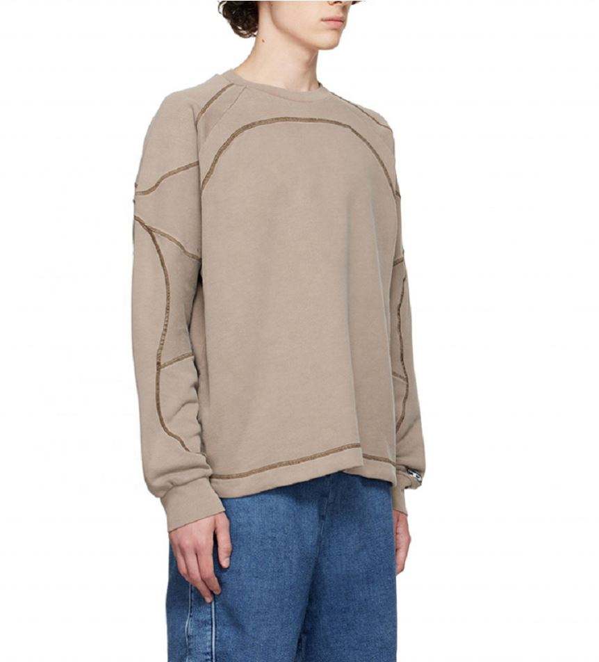 OEM-Hersteller kundenspezifische Baumwoll-Franz&ouml;sisch-Terry-Herren-Sweatshirts mit Kontrastn&auml;hten und &uuml;bergro&szlig;em Rundhalsausschnitt