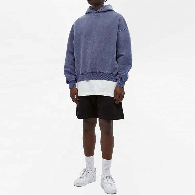 OEM メーカーカスタム綿 100% メンズボクシーヴィンテージウォッシュリブトリムパーカープルオーバー