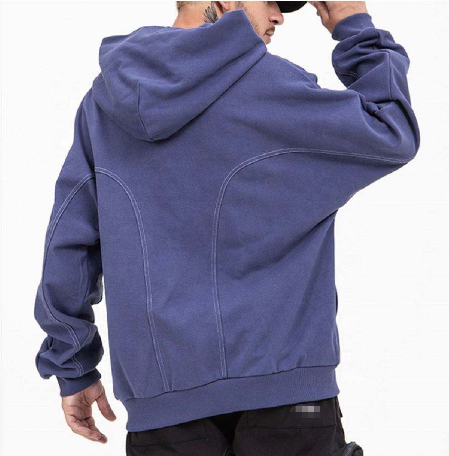 Producent OEM Niestandardowe bluzy z kapturem z grubej bawełny o gramaturze 460 g/m&sup2;, frotte francuskiej z kontrastowymi szwami i kapturem zapinanym na guziki