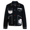Veste en jean &agrave; manches longues pour hommes, fabricant Oem, nouveau Style, bombardier noir, mode, simple boutonnage, imprim&eacute; graphique