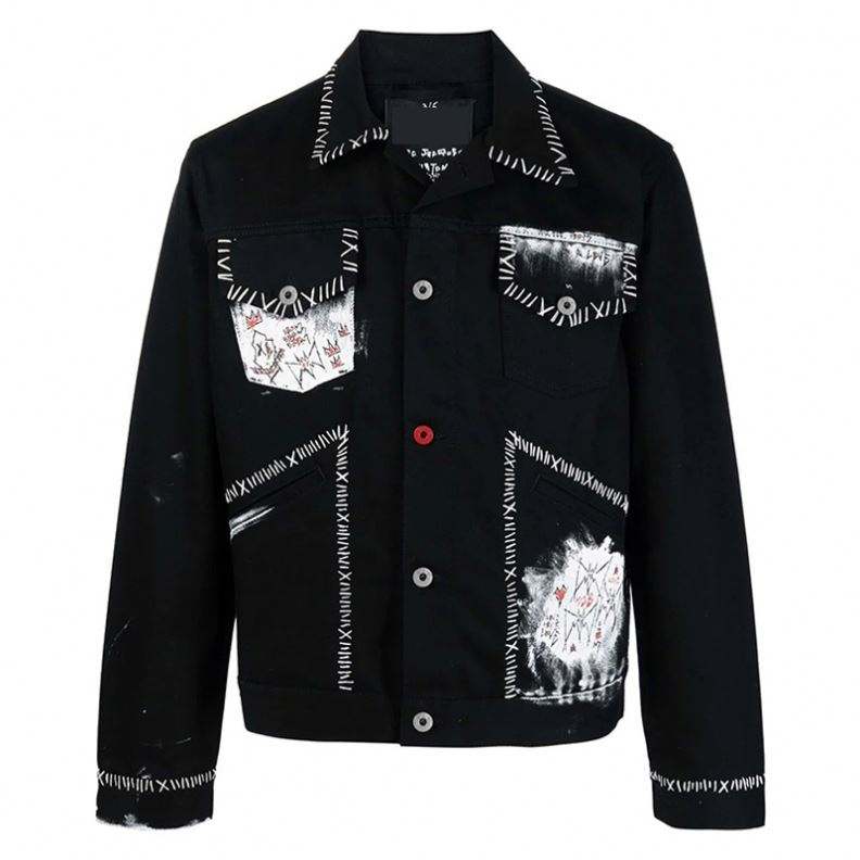 Veste en jean &agrave; manches longues pour hommes, fabricant Oem, nouveau Style, bombardier noir, mode, simple boutonnage, imprim&eacute; graphique