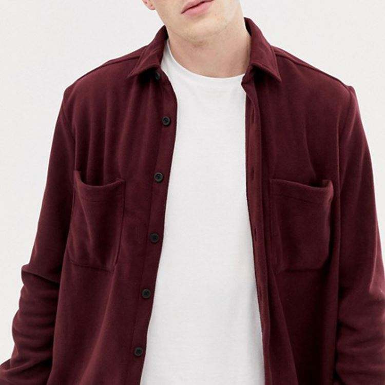 OEM-fabrikant herenoverhemden borstzak geborduurd logo fleece overshirt in bordeaux