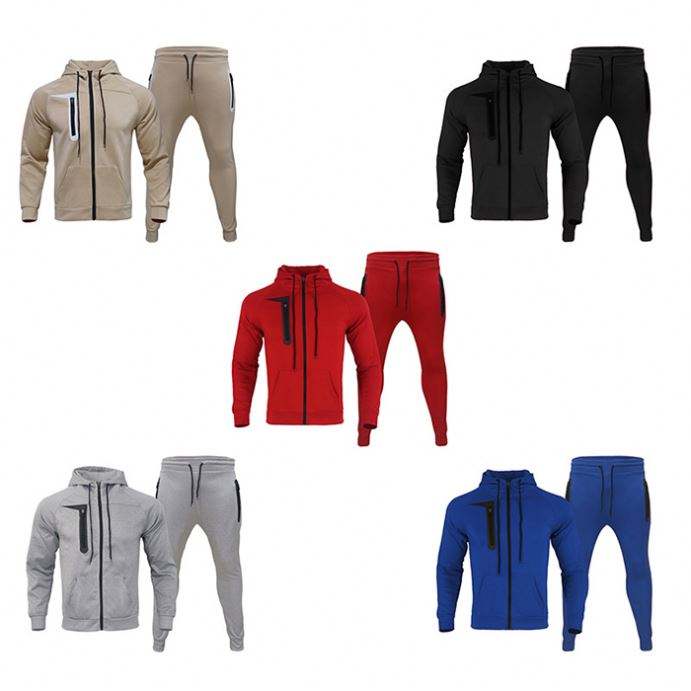 Professionella skr&auml;ddarsydda outfits Enf&auml;rgad Zip Up Hoodie Joggingsset Herr Tv&aring;delad Sweatsuit