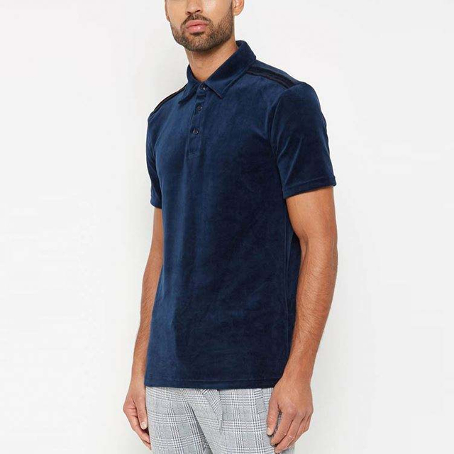 Benutzerdefinierte Stickerei Logo Velour Longline Plain Blank Navy Velvet T-Shirts Guangzhou Poloshirts