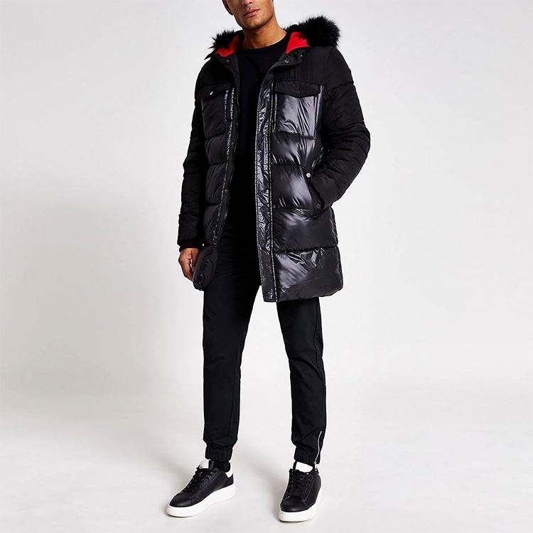 Vinterkl&auml;der f&ouml;r m&auml;n L&aring;ng vindjacka sidofickor Fuskp&auml;lshuva Slim Fit Zip-Up Pufferjacka