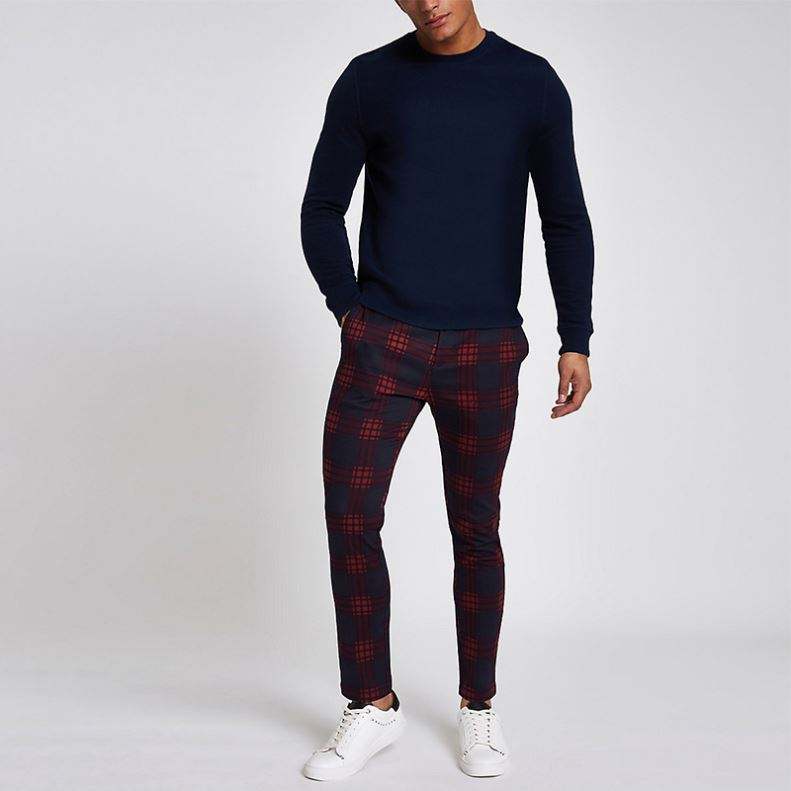 OEM personnaliser le pantalon chino skinny &agrave; carreaux rouges pour hommes