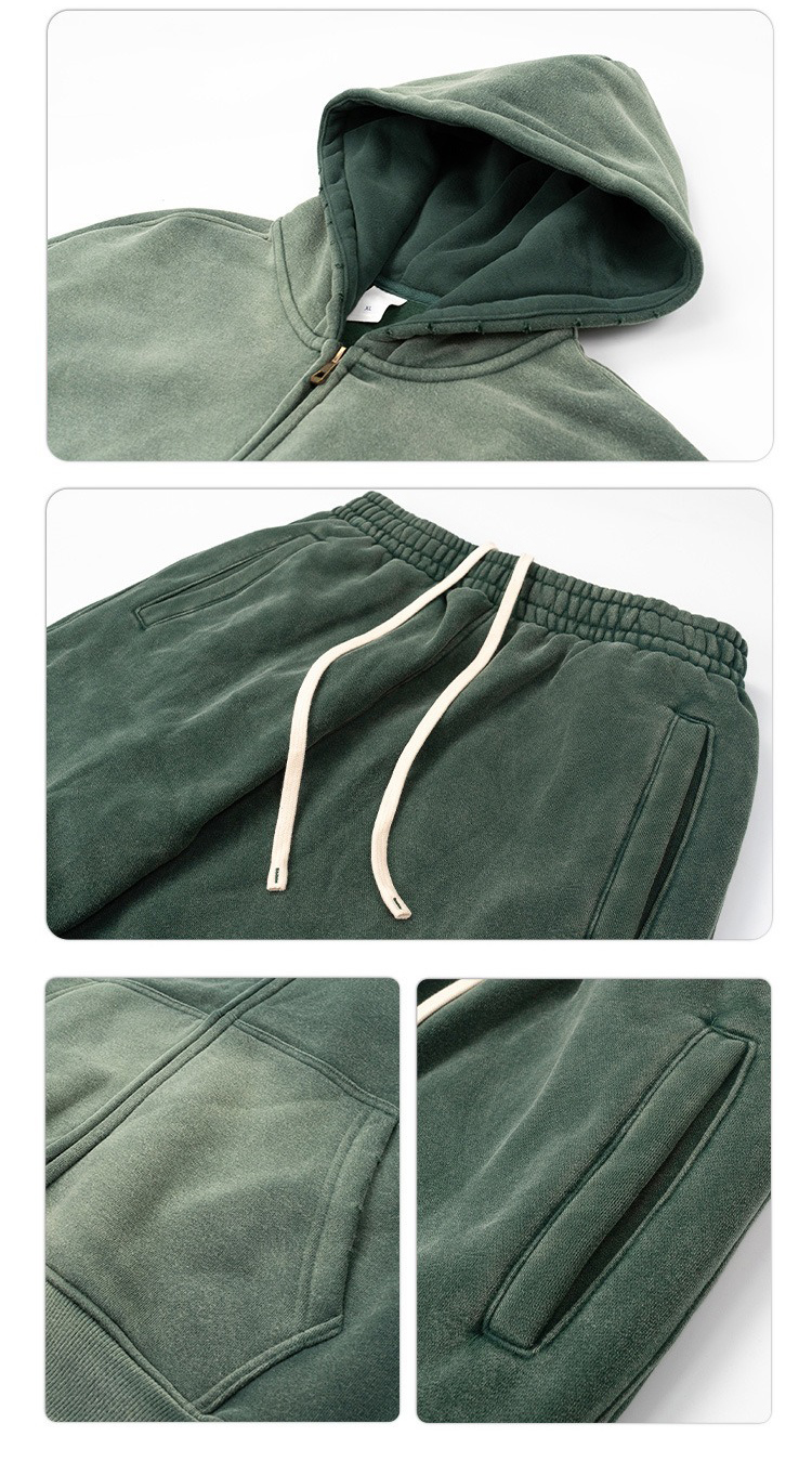 Acid Wash Fitness Heavyweight Men Two Piece Set Tracksuit Jogging Suit Sweatpants And Hoodie Set