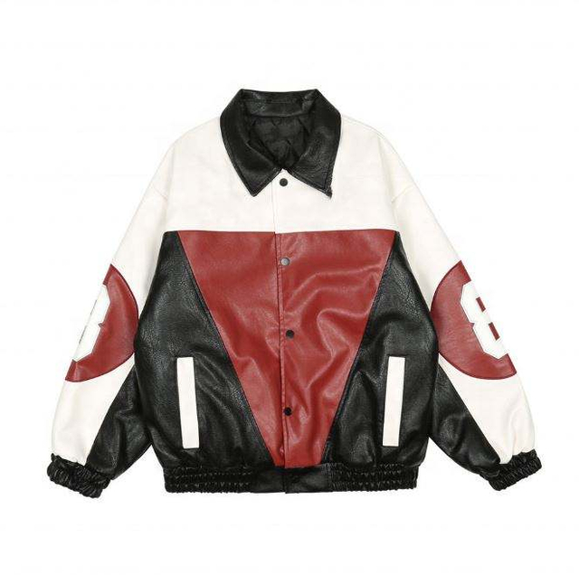 ຜູ້ຜະລິດ Oem Customized Casual Color Block Embroidery Plus Sizes Artificial Leather Jacket Men's