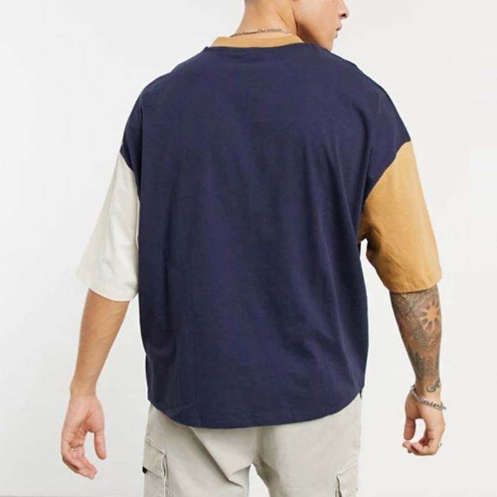 Bulk Salg h&oslash;jkvalitets T-shirts Custom Color Block Kort&aelig;rmet M&aelig;nd Drop Shoulder T-shirt