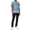 Camisa de Jean de los hombres del dril de algod&oacute;n apenado azul de la manga corta del servicio del fabricante del OEM