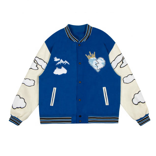 OEM-produsent tilpasset Pu Patchwork H&aring;ndklebroderi Fargeblokk Baseballuniform Uformell Plussst&oslash;rrelser Herrejakke