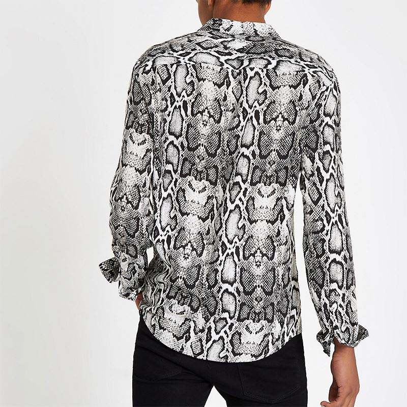 Producent OEM Koszule męskie Koszula hawajska Szara koszula z długim rękawem i nadrukiem węża