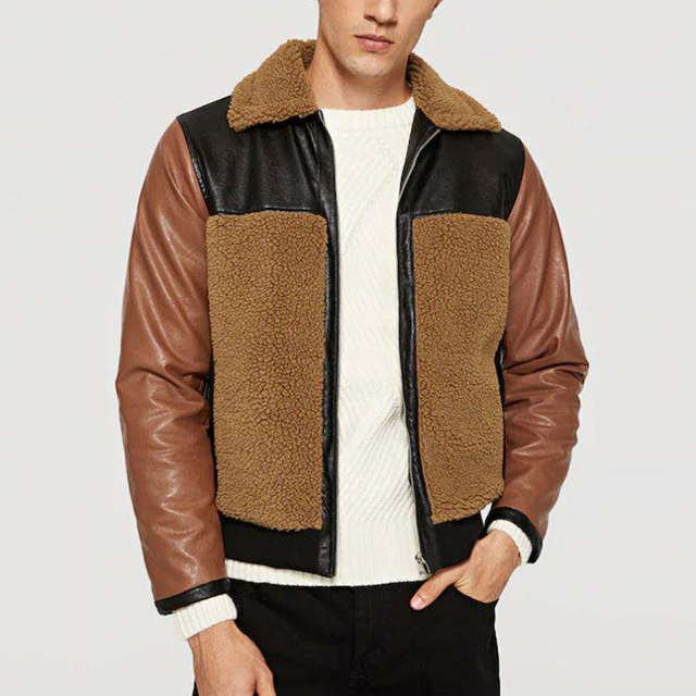 Chaquetas Hombre hommes fermeture &eacute;clair fourrure de mouton PU manteau v&ecirc;tements d'hiver vestes en cuir