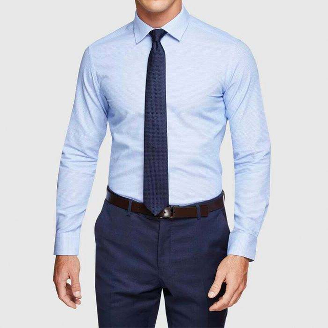 Pengilang OEM Baju Pakaian Lelaki Biru 100% Kapas Slim Fit Berkualiti Tinggi