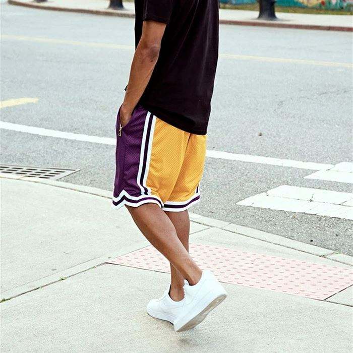 H&oslash;ykvalitets Oem Sportswear Basketball Shorts Custom Color Block Stripet Trim Detail Herre Mesh Shorts med glidel&aring;slomme